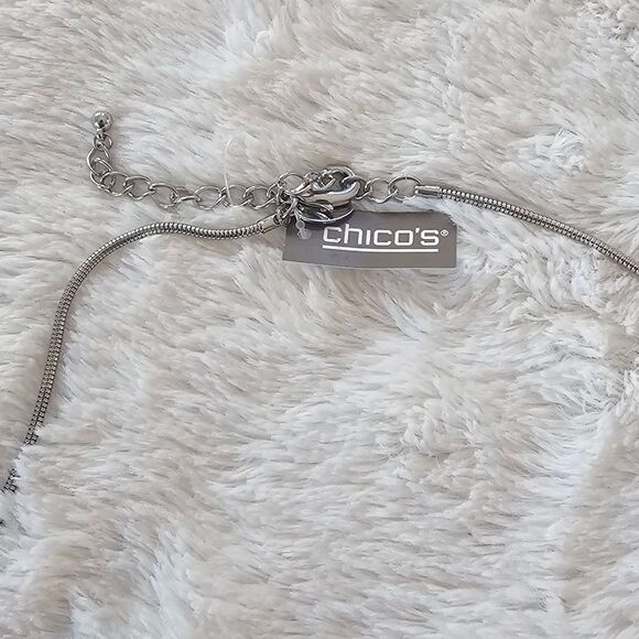 NEW WITH TAGS Chicos,Elegant Silver Pendent Necklace: Black Accents 32" Chain - Picture 7 of 7